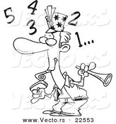 Vector of a Cartoon New Year Man Counting down - Coloring Page Outline by Toonaday