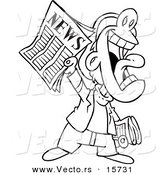 Vector of a Cartoon News Boy Yelling an Announcement - Coloring Page Outline by Toonaday