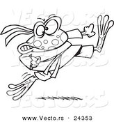 Vector of a Cartoon Ninja Frog Kicking - Outlined Coloring Page by Toonaday