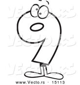 Vector of a Cartoon Number Nine Character - Coloring Page Outline by Toonaday