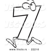 Vector of a Cartoon Number Seven 7 Character - Outlined Coloring Page by Toonaday