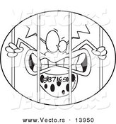 Vector of a Cartoon Numbered Virus Behind Bars in an Oval - Coloring Page Outline by Toonaday