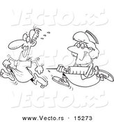 Vector of a Cartoon Nurse Chasing a Patient with a Needle - Coloring Page Outline by Toonaday