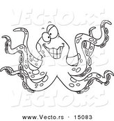 Vector of a Cartoon Octopus Smiling - Coloring Page Outline by Toonaday