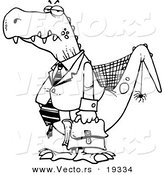 Vector of a Cartoon Old Business Dinosaur - Outlined Coloring Page by Toonaday
