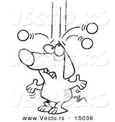 Vector of a Cartoon Old Dog Trying to Juggle Balls - Coloring Page Outline by Toonaday