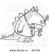 Vector of a Cartoon Old Grumpy Dinosaur Waving His Cane - Outlined Coloring Page by Toonaday