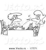 Vector of a Cartoon Old Woman Flicking a Pea at Her Daughter - Outlined Coloring Page by Toonaday