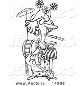 Vector of a Cartoon One Woman Band - Coloring Page Outline by Toonaday