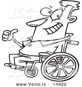 Vector of a Cartoon Optimistic Man in a Wheelchair - Coloring Page Outline by Toonaday