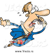 Vector of a Cartoon Panicked White Businessman Running and Talking on a Cell Phone by Toonaday