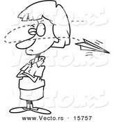 Vector of a Cartoon Paper Plane Annoying a Businesswoman - Outlined Coloring Page Drawing by Toonaday