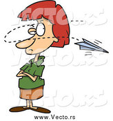 Vector of a Cartoon Paper Plane Annoying a Red Haired White Businesswoman by Toonaday