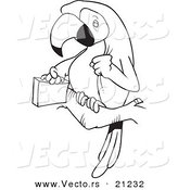 Vector of a Cartoon Parrot Legal with a Briefcase - Coloring Page Outline by Toonaday