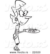 Vector of a Cartoon Party Hostess Serving Snacks - Outlined Coloring Page by Toonaday