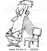 Vector of a Cartoon Patient Man with Cobwebs by a Chair - Coloring Page Outline by Toonaday