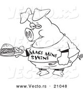 Vector of a Cartoon Pig Carrying a Sandwich - Coloring Page Outline by Toonaday