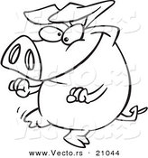 Vector of a Cartoon Pig Doing a Happy Dance - Coloring Page Outline by Toonaday