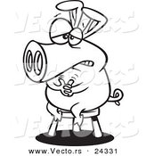 Vector of a Cartoon Pig Sitting on a Stool - Outlined Coloring Page by Toonaday