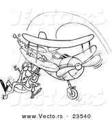 Vector of a Cartoon Pilot Hanging on His Biplane - Coloring Page Outline by Toonaday