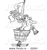 Vector of a Cartoon Pirate in a Crows Nest - Coloring Page Outline by Toonaday