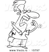 Vector of a Cartoon Pissed Man Waving a Fist - Outlined Coloring Page Drawing by Toonaday
