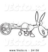 Vector of a Cartoon Plodding Donkey Pulling a Cart - Coloring Page Outline by Toonaday