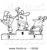 Vector of a Cartoon Podium of First, Second and Third Place Business People - Coloring Page Outline by Toonaday
