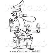 Vector of a Cartoon Police Officer Controlling Traffic - Coloring Page Outline by Toonaday