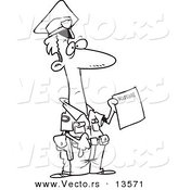 Vector of a Cartoon Police Officer Holding a Warrant - Coloring Page Outline by Toonaday