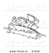 Vector of a Cartoon Pontoon Boat Character - Outlined Coloring Page by Toonaday