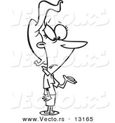 Vector of a Cartoon Poor Woman Holding a Single Coin After Paying Taxes - Coloring Page Outline by Toonaday