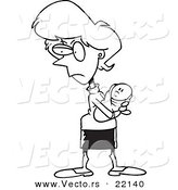 Vector of a Cartoon Protective Mother - Outlined Coloring Page by Toonaday