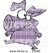 Vector of a Cartoon Purple Plaid Pig Walking on Hinds Feet by Toonaday