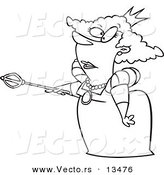 Vector of a Cartoon Queen Pointing Her Staff - Coloring Page Outline by Toonaday