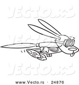 Vector of a Cartoon Rabbit Flying with a Rocket Jet Pack - Outlined Coloring Page by Toonaday