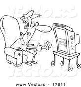 Vector of a Cartoon Race Fan Watching Tv - Coloring Page Outline by Toonaday