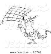 Vector of a Cartoon Rat Carrying a Checkered Flag - Coloring Page Outline by Toonaday