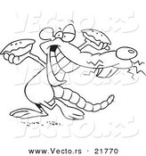 Vector of a Cartoon Rat Holding up Pies - Outlined Coloring Page by Toonaday