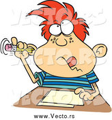 Vector of a Cartoon Red Haired Boy Sticking His Pencil in His Ear While Taking a Test by Toonaday
