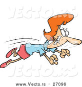 Vector of a Cartoon Red Haired White Business Woman Leaping for an Opportunity by Toonaday