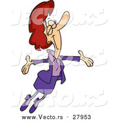 Vector of a Cartoon Red Haired White Businesswoman Jumping Happily by Toonaday
