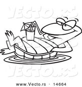 Vector of a Cartoon Relaxed Turtle Floating with a Beverage on His Belly - Coloring Page Outline by Toonaday
