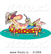Vector of a Cartoon Relaxed White Man Floating in an Inner Tube with a Beverage by Toonaday