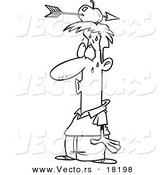 Vector of a Cartoon Relieved Man with an Arrow Through an Apple on His Head - Outlined Coloring Page by Toonaday