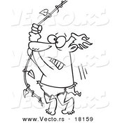 Vector of a Cartoon Reluctant Man Swinging on a Vine - Outlined Coloring Page by Toonaday