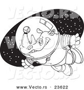 Vector of a Cartoon Rhino Astronaut with a Tennis Ball - Coloring Page Outline by Toonaday