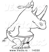 Vector of a Cartoon Rhino in Underwear - Coloring Page Outline by Toonaday