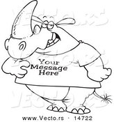 Vector of a Cartoon Rhino Wearing a T Shirt with Sample Text - Coloring Page Outline by Toonaday