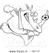 Vector of a Cartoon Rhino with a Soccer Ball on His Horn - Outlined Coloring Page by Toonaday